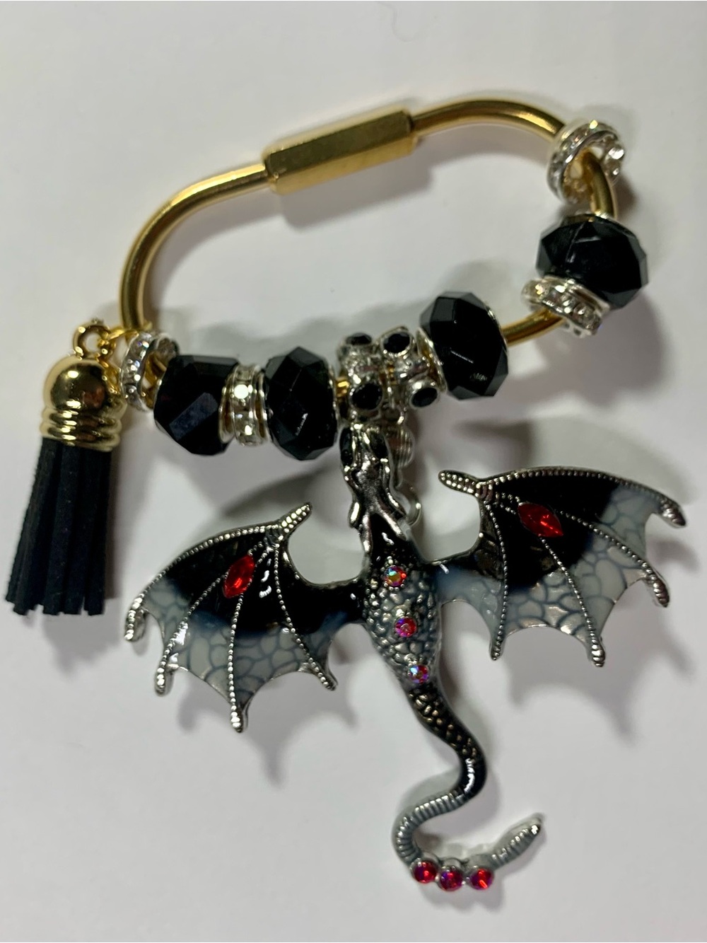 Purse Charm - Dragon motif with Black and Gold with tassel